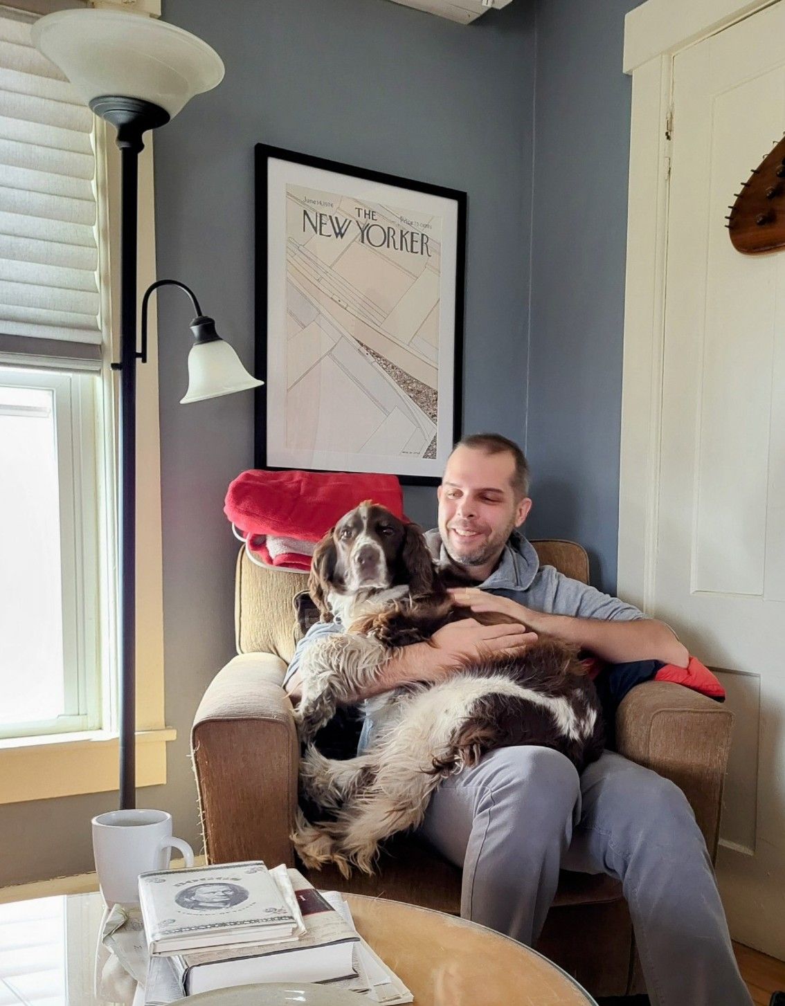 Selfie of Oscar with a dog.